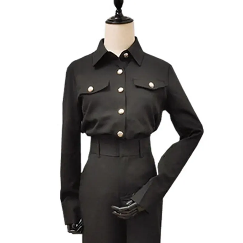 black top WLD3073 XITAO, Модная тонкая черная рубашка, женская одежда,, с отложным воротником, однобортный, подходит ко всем элегантным блузкам, топ WLD3073 - Цвет: black top WLD3073
