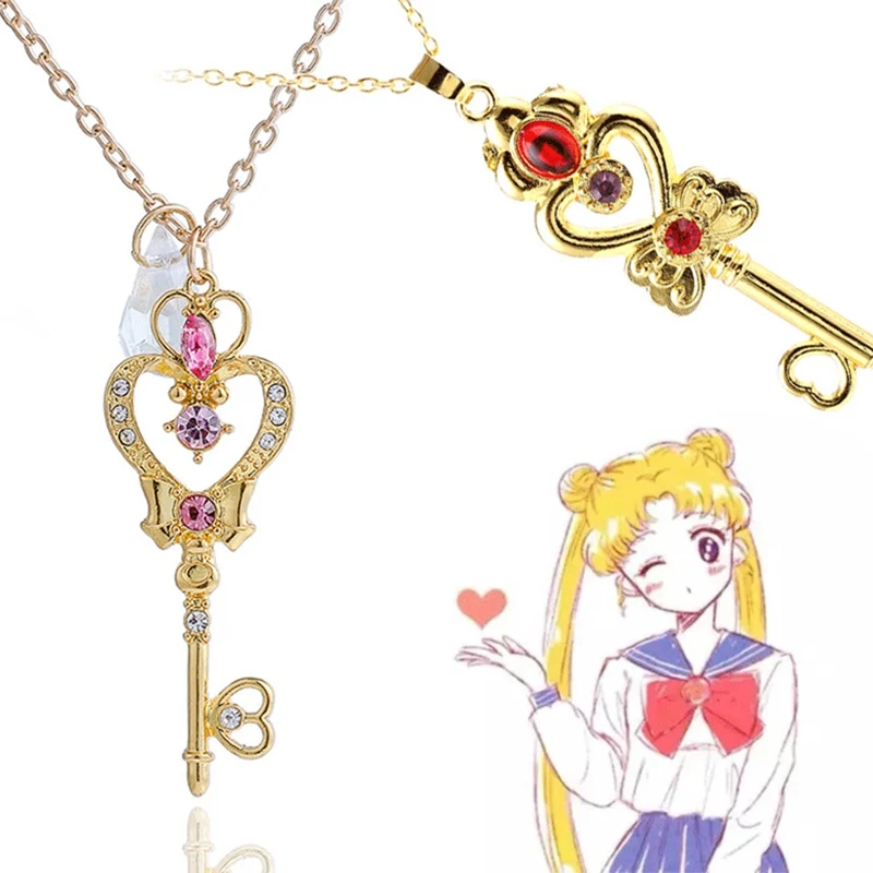 Anime Cardcaptor Sakura Sailor Moon Necklace Cartoon Card Captor Heart Wand Cat Rabbit Bird Necklaces Pendants Jewelry For Kids