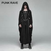 Панк RAVE Мужская Панк Ретро темная японская длинная куртка в полоску с металлической пряжкой Украшение большие рукава Свободный плащ с капюшоном