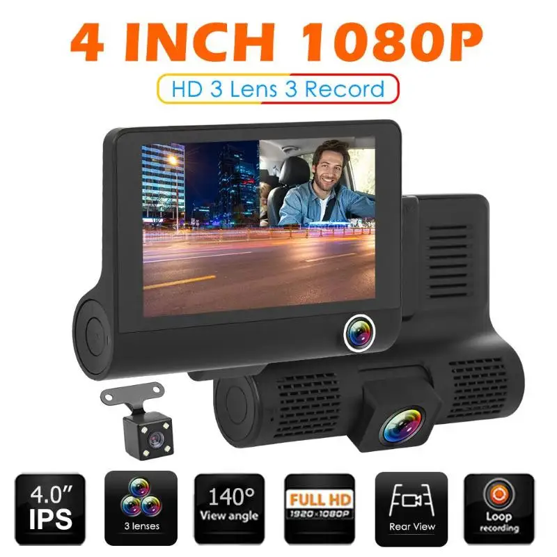 

4 inch IPS Screen Front+In Car Dual Lens DVR Camera Loop Recording Dashcam Recorder with Rear View Camera