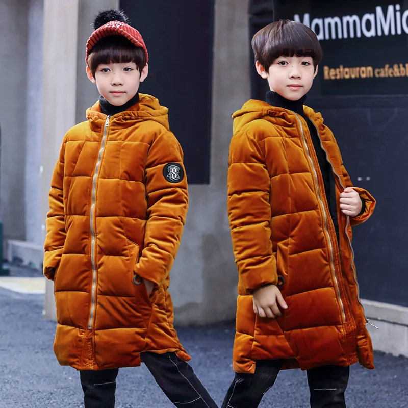

2018 Winter New Style BOY'S Quilted Cotton Coat Korean-style Middle And Large Tong Li Velvet Mid-length Thick Cotton Coat Childr