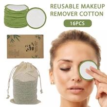 16Pcs Bamboo Cotton Makeup Remover Pads Reusable Soft Facial Clean Pads For Remove Lip Mascara Eye Shadow Lipstick Foundation