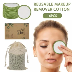 16Pcs Bamboo Cotton Makeup Remover Pads Reusable Soft Facial Clean Pads For Remove Lip Mascara Eye Shadow Lipstick Foundation