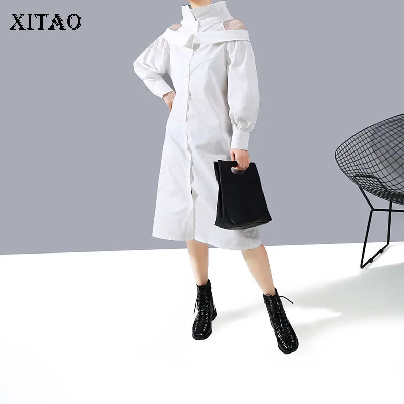 XITAO, корейский стиль, Сетчатое женское платье с открытыми плечами, модное, отложной воротник, однобортное, сексуальное платье, большое имя, уличная одежда, XJ3149