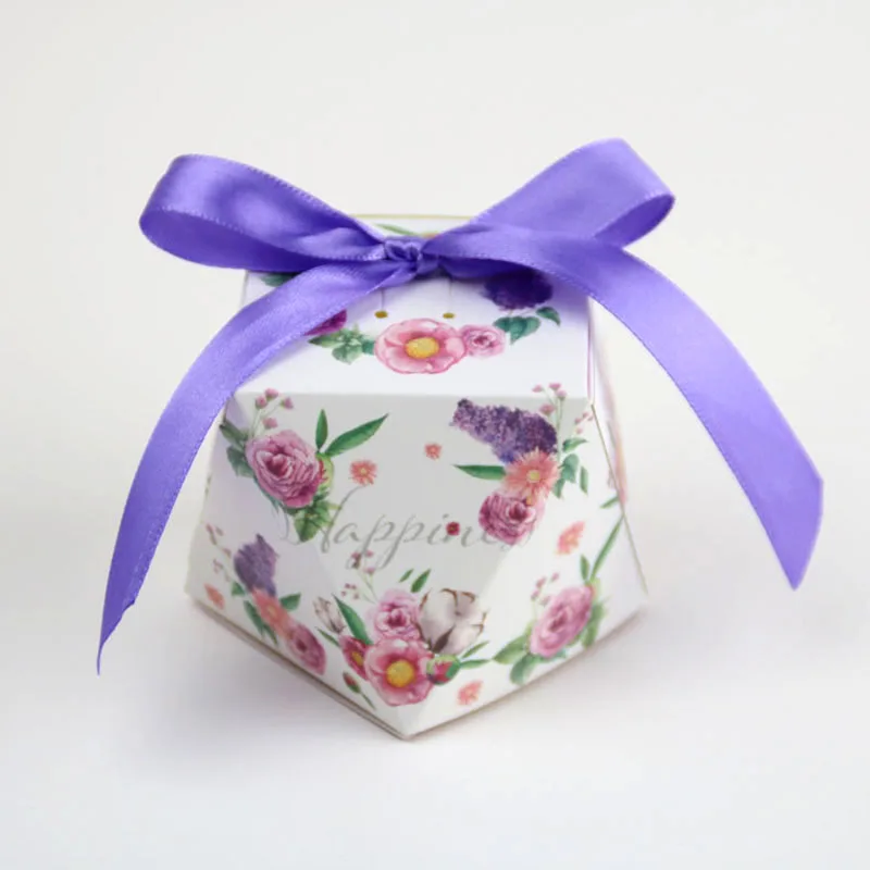 

Unique Candy Box Cardboard Durable Octagonal Exquisite Yellow Pink Purple Bow-knot Beautiful Brand New