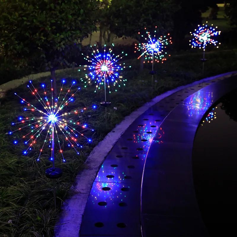 Lampada a LED a energia solare per esterni impermeabile con globo di erba, dente di leone, fuochi d'artificio, 90/120/150 LED per giardino, prato, paesaggio, luce per le feste_voghion.com