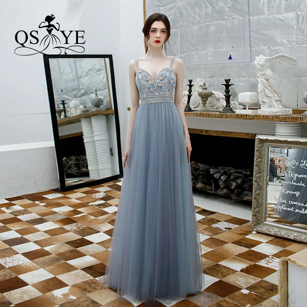 same as pictures QSYYE/ Новое поступление, длинные платья для выпускного вечера, Тюлевое платье на тонких бретельках с бисером, длина до пола, вечернее платье, вечерние платья - Цвет: same as pictures