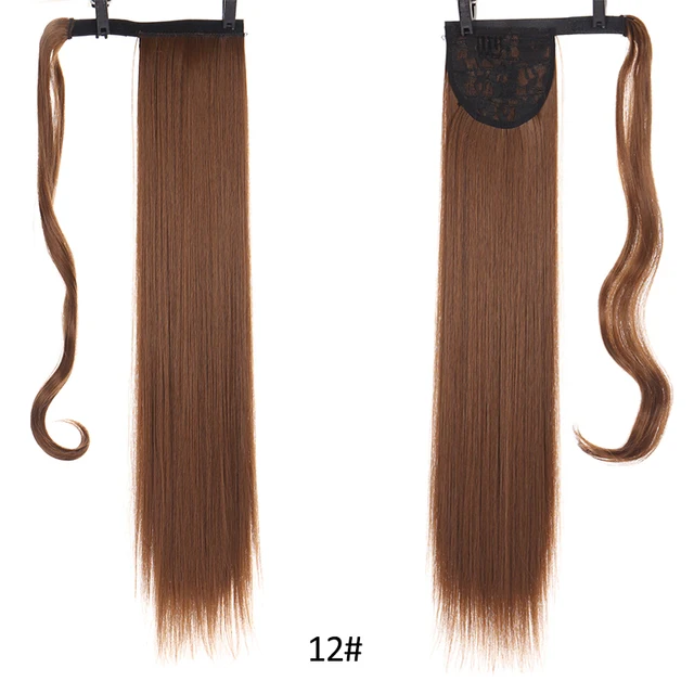 DIANQI Synthetic Corn Wavy Long Curly Ponytail Hairpiece Wrap on Clip Hair Extensions Black Pony Hair 12