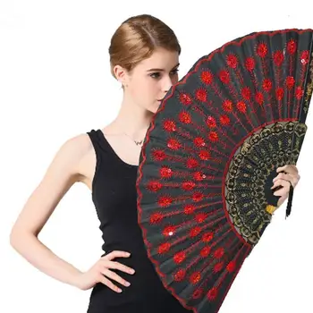 

Beautiful Decorative Fans Plastic Cloth Folding Hand Fan Flower Wedding For Party Held Dance Pattern Style Spanish O3K1