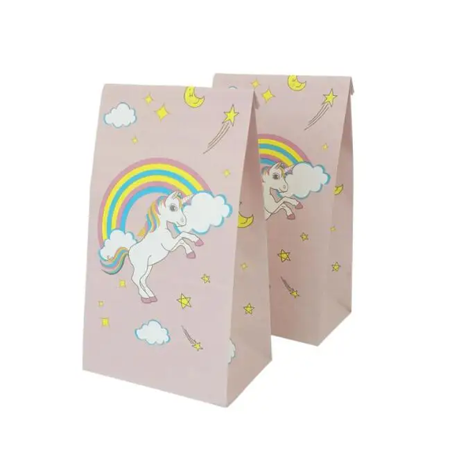 12 шт./упак. подарок с unicorn; сумочки карамельных цветов; мешок Еда пищевой упаковки мешок маслонепроницаемый упаковывая бумажный мешок Единорог тематическая вечеринка на день рождения Декор