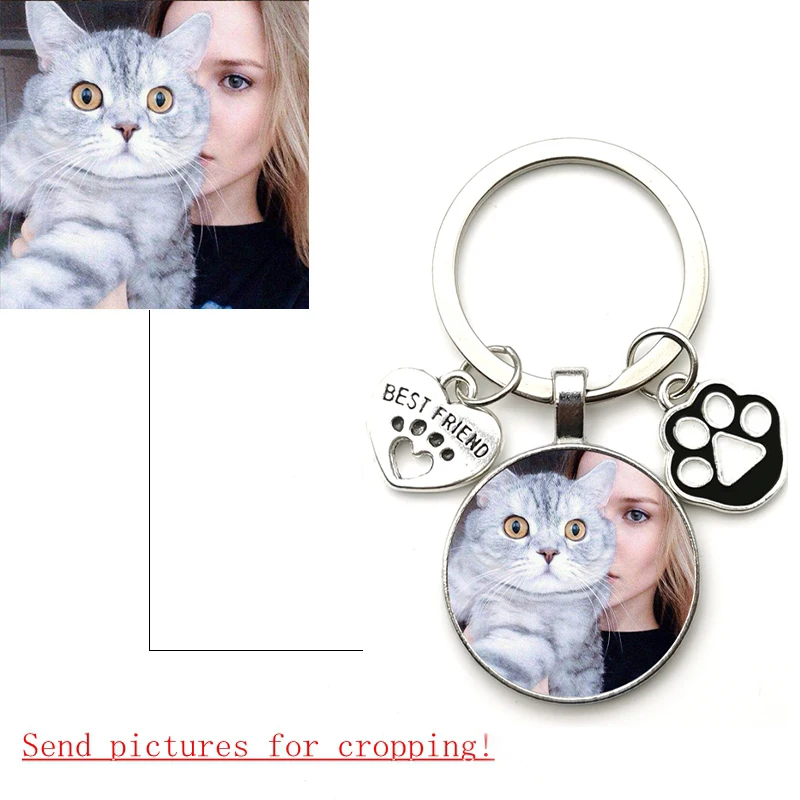 Custom DIY Cat Photo Keychain I Love Dog Glass Crystal Pendant Mini Heart Keychain Car Key Man and Girl Favorite Gift Souvenir