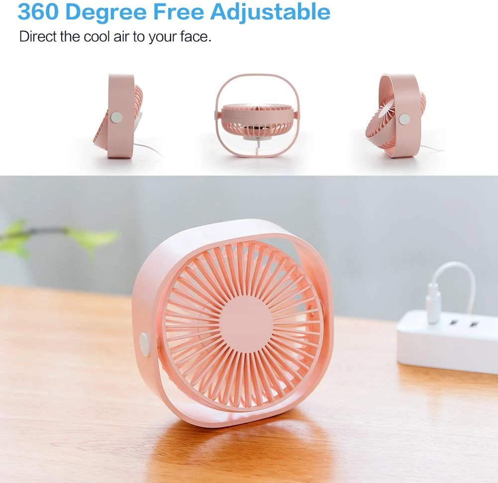 USB Desk Fan Portable Desktop Table Fan with 3 Speed 360 Rotation Adjustable Strong Wind Quiet Mini Fan for Office Household