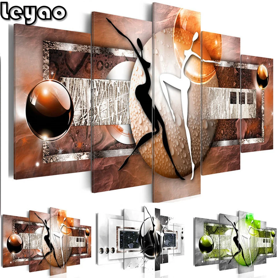 

diy Diamond painting bedroom Home Decor 5 Pieces Colourful Figure Ball Painting embroidery Abstract Dance Diamond Mosaic