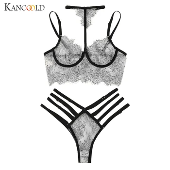 

KANCOOLD Sexy Lingerie Set Women Lace Strappy Push Up Bra Set Erotic Lingerie Porno Femme Wire Free Underwear Bralette Set Woman