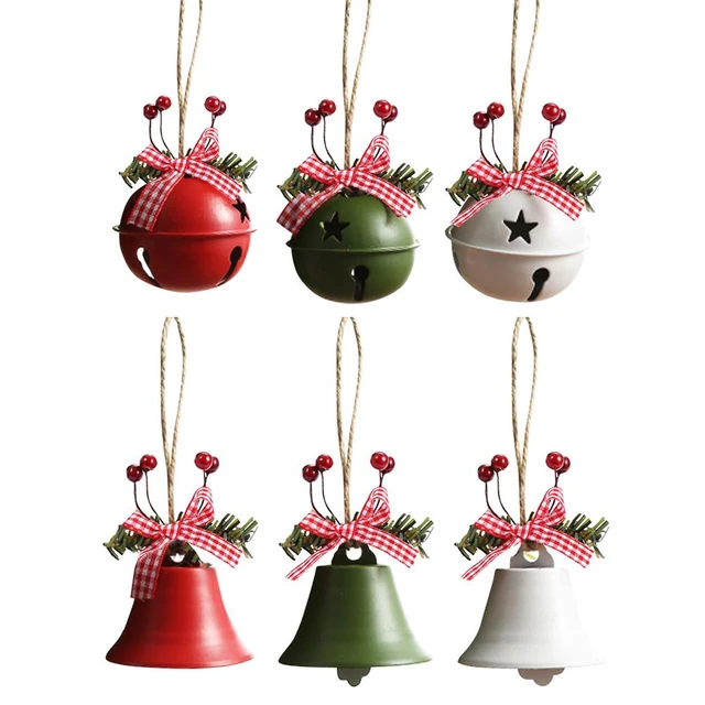 Billuyoard 12 Uds. Campana de Navidad rojo blanco Metal cascabeles grandes  árboles de Navidad adorno Billuyoard HA008656-00