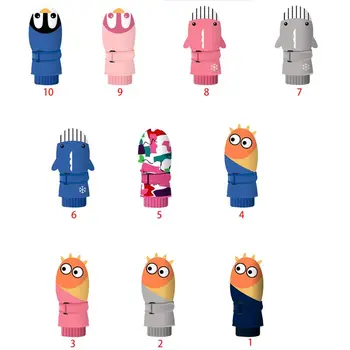 

Kids Boy Girl Waterproof Snow Ski Gloves Cute Cartoon Penguin Shark Contrast Color Thermal Thick Lined Anti-Slip Winter Mittens