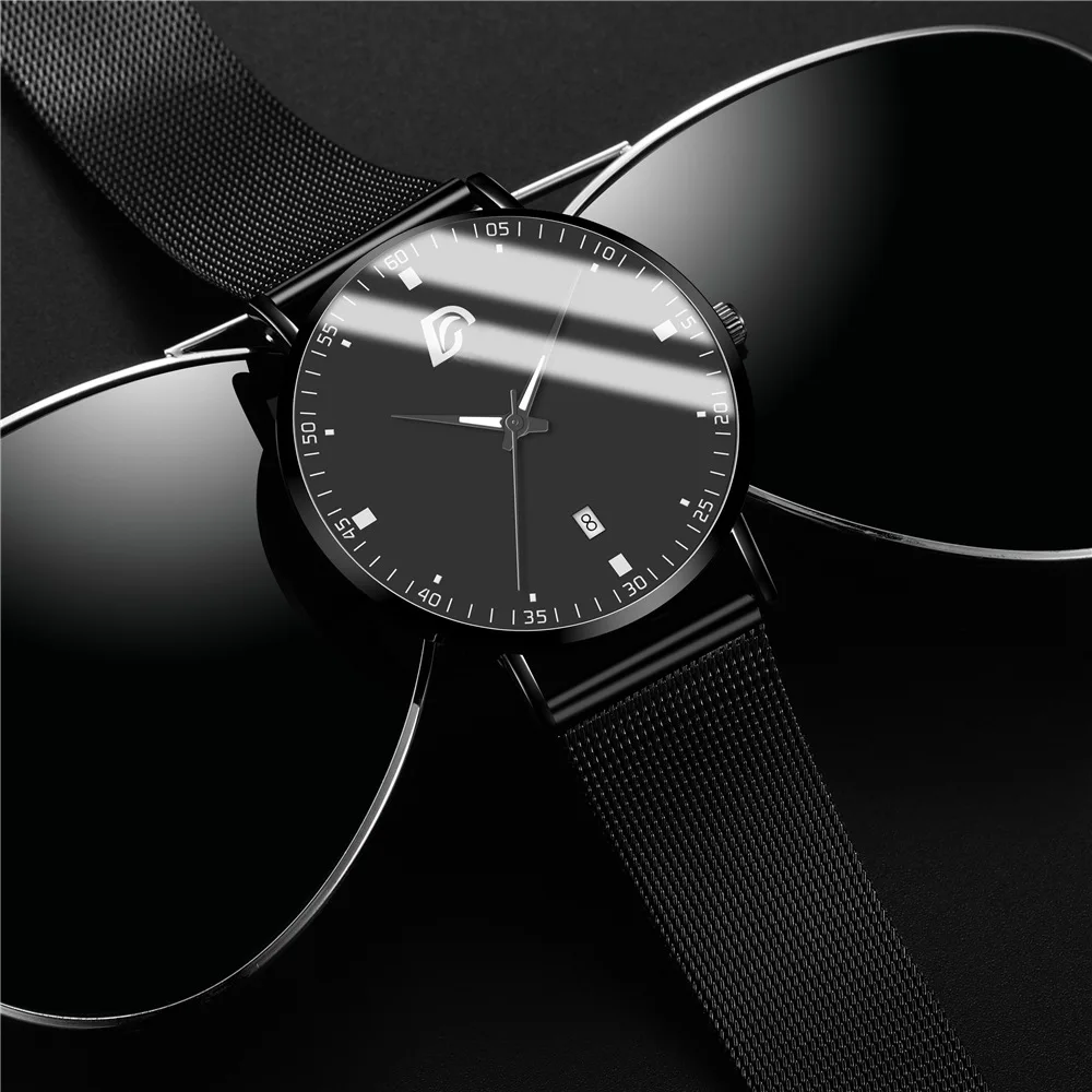 

Men Watches Luxury Women Metal Mesh Stainless Steel Calendar Watch Men Luminous Quartz Watch Men Sport Watches Relogio Masculino