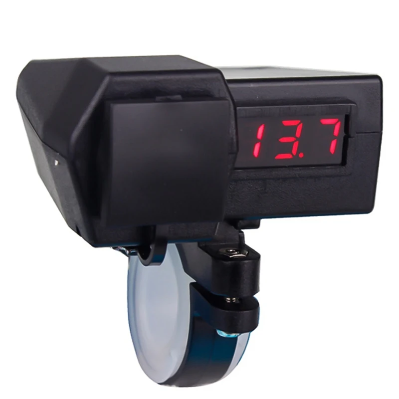 3.1A Waterproof Switch Motorcycle 2in1 Dual USB Port Phone Charger And Red LED Voltmeter With Cover Car Accessories High Quality