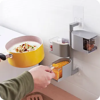 

Wonderlife Kitchen paste wall-mounted four-layer seasoning box can rotate freely install seasoning box