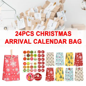 

24pcs DIY Party Favors Reusable Home Advent Calendar Christmas Decoration Sack With Numbers Stickers Countdown Portable Gift Bag