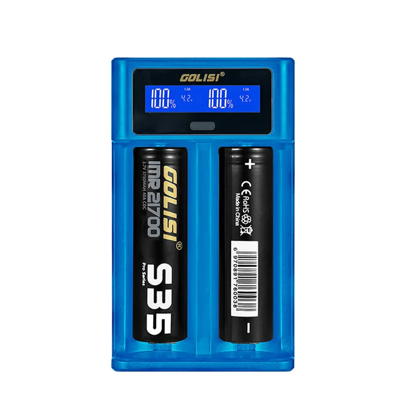 Golisi I2 I4 I1 ЖК-дисплей USB порт Smart Lite зарядное устройство для Li-ion/Ni-mh/Ni-cd батареи 2 слота - Цвет: I2 blue