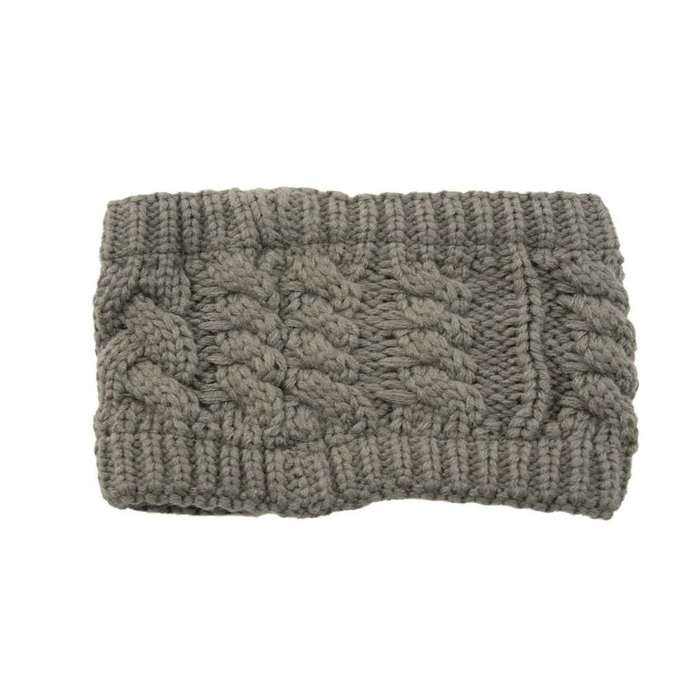 E light gray AWAYTR, вязаные тюрбаны, повязки на голову для женщин, зимняя теплая вязаная повязка на голову, повязка на голову с широкими ушами, теплая повязка на голову, аксессуары для волос для девочек - Цвет: E light gray
