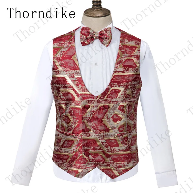 Thorndike золотой цветочный узор Красный костюм для мужчин высокое качество 3 шт Мужские свадебные костюмы Свадебный Выпускной костюм сценический костюм с принтом
