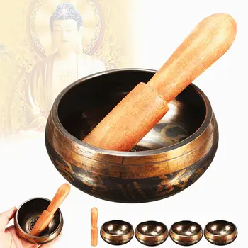

Tibetan Copper Singing Bowl With Wooden Beater Decorative Wall Dishes Home Buddhism Decoration Sacrifice Sacred Monk Lama