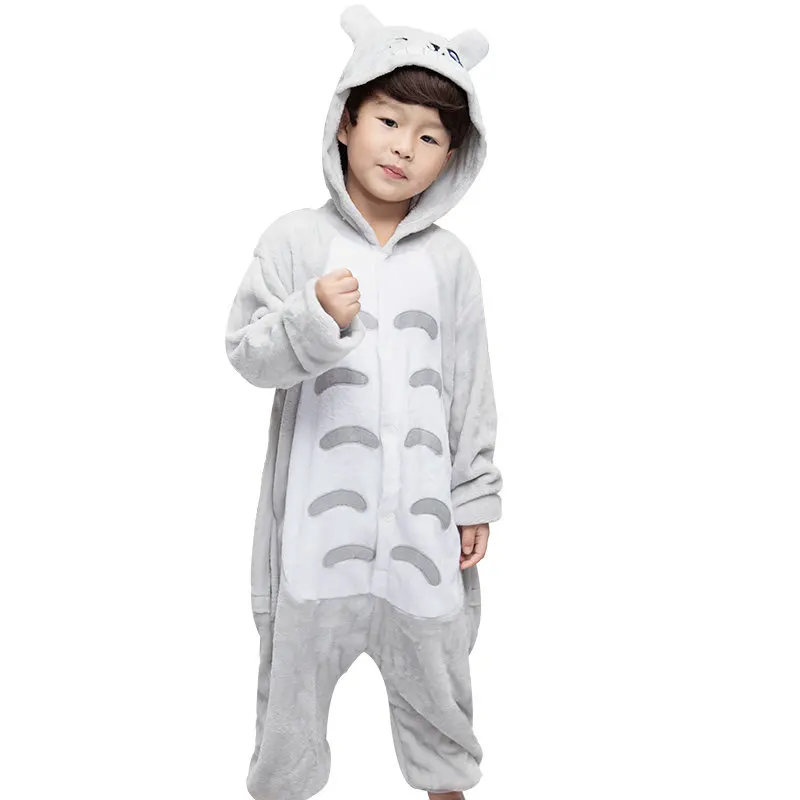 Серый Фланелевое Одеяло для маленьких мальчиков зимние теплые пижамы для детей с героями мультфильмов, комбинезон с тигром, пижамы для мальчиков, флисовые пижамы, одежда для сна, От 3 до 9 лет - Цвет: Серый