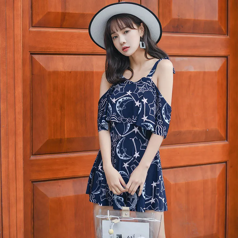 

2020 New Pattern Hipster Printing Multi-Color Ruffles Fresh One-Piece Sexy Skirt Swimsuit X6083