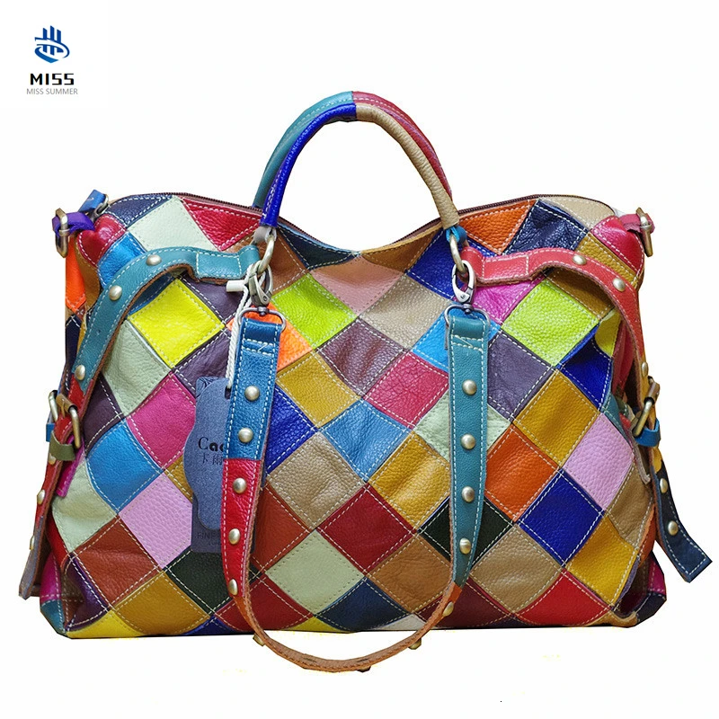 

Genuine Leather Cowhide Colourful Hit Color Personality Tide Package Ma'am Hand Bill Of Lading Shoulder Woman Package