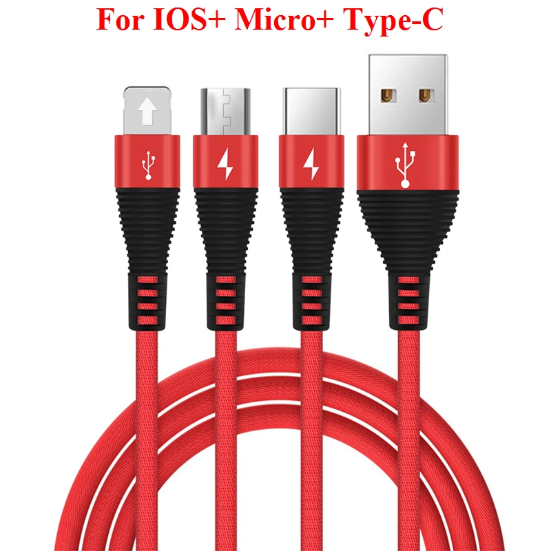 2а 1,2 м 3 в 1 usb кабель Универсальный кабель для быстрой зарядки передачи данных type-c Micro три в одном Usb кабель-удлинитель для huawei для iPhone - Цвет: Red