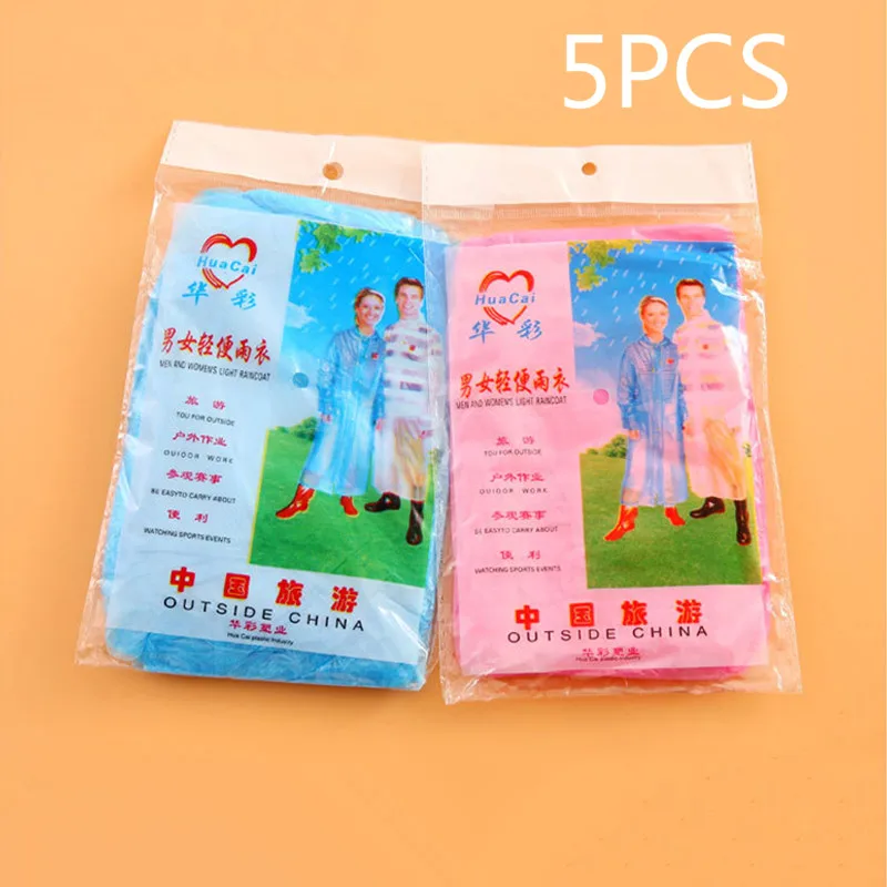 5 PCS Disposable raincoat Outdoor Hiking Mountain Travel Waterproof Rain Poncho Coat Adult Clear Transparent Camping Hoodie Rainwear - Цвет: 5 PCS