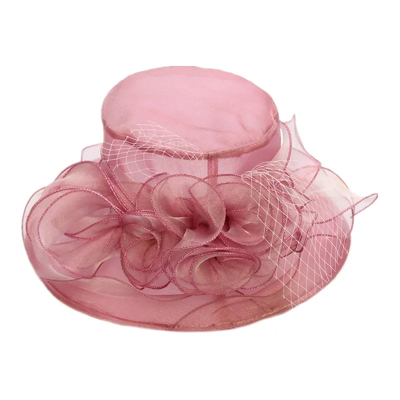 Mingli Tengda Свадебная шляпка пряжа Eugen темно-синяя Цветочная шляпка невесты складные карнизы песчаный пляж фиолетовая летняя шляпа Марля формальная розовая шляпа