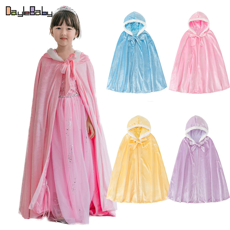 Осенне зимний бархатный плащ для девочек накидка Эльзы и Анны пальто малышей на