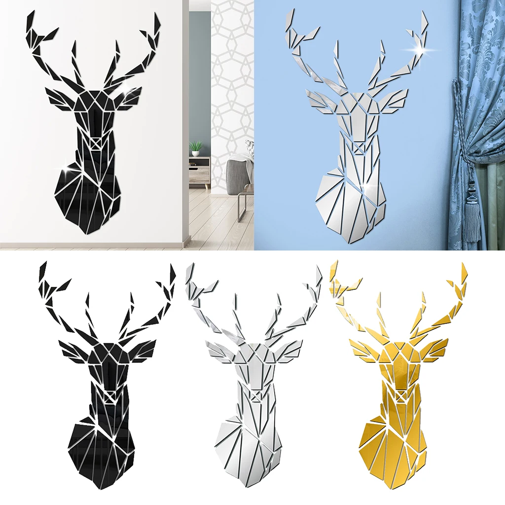 Mirror Deer Head 3D Crystal Acrylic DIY Wall Stickers& Murals For Entranceway, Living Bedroom Dining Room Home Décor Mirror Deer Head 3D Crystal Acrylic DIY Wall Stickers& Murals For Entranceway, Living Bedroom Dining Room Home Décor