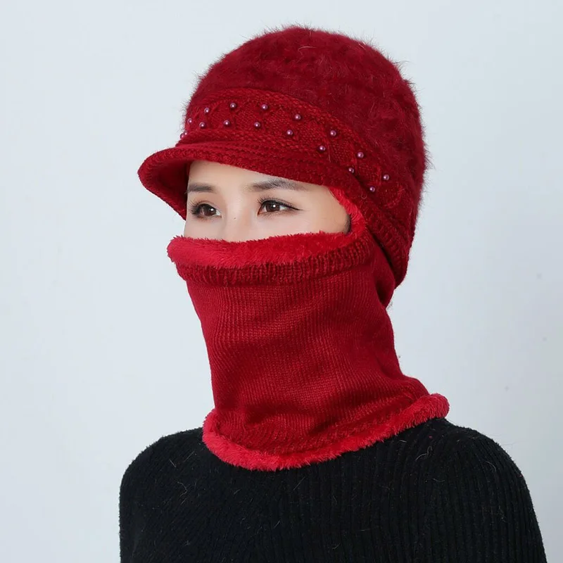 RUHAO женские теплые осенние зимние вязаные шапки Шапки Маска женская зимняя шапка вязаный набор шапки и шарфа круглая Лыжная Шапка женская