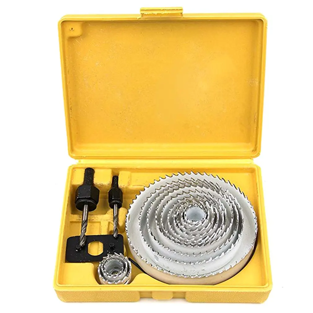

Hole Saw Cutter Kit Carbon Steel Downlights Drill Bit Tools For Wood Plasterboard Plastic And Non Ferrous Metals