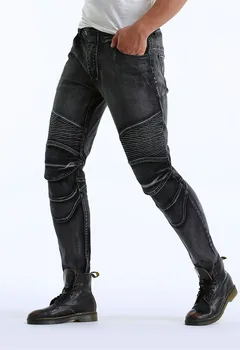 

Men's personality motorcycle pants casual new washed silver gray motorcycle jeans retro cycling pants racing belt protectors