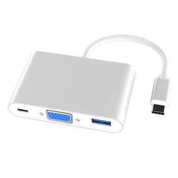 

Type C Adapter 3-In-1 3 Usb Type C Hub To Hdmi Vga 3.5 mm Usb Adapter With Type-C Power Delivery