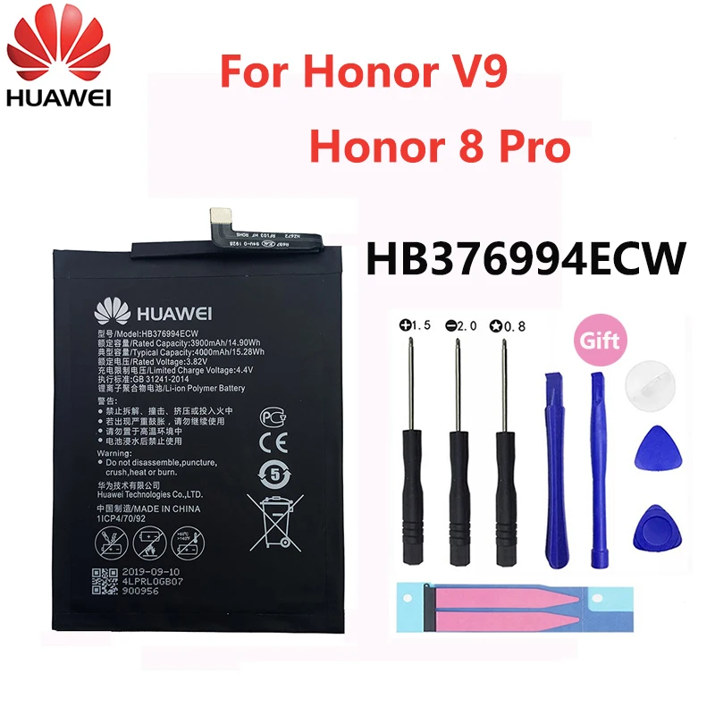 100% оригинал Хуа Вэй HB376994ECW 4000 мАч батарея для Huawei Honor V9 8 Pro DUK AL20 TL30 Monile Phone Batteria