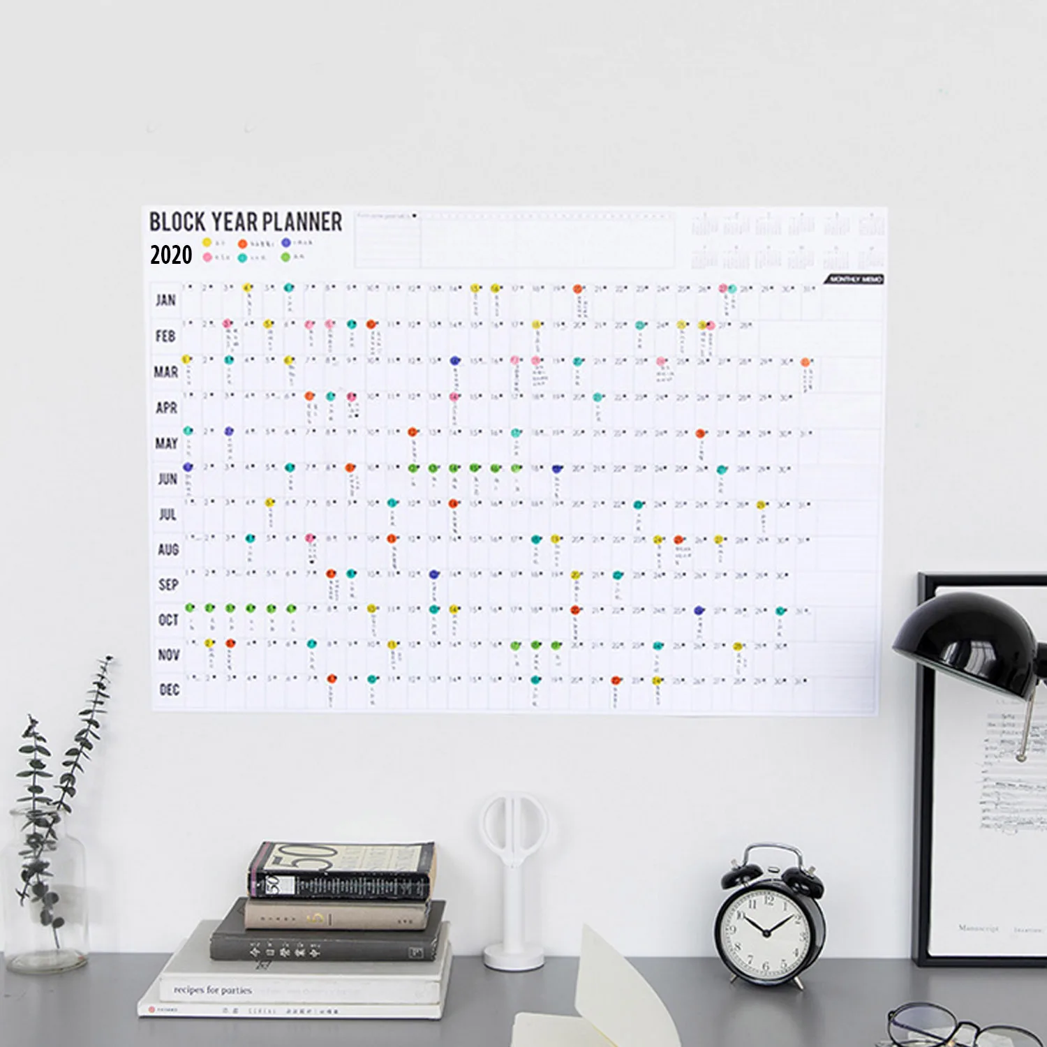 

2020 Block Year Planner Daily Plan Paper Wall Calendar with 2 Sheet EVA Mark Stickers for Office School Home