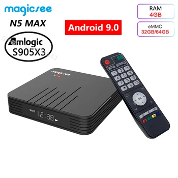 

Magicsee N5 MAX Android 9.0 TV Box 4GB RAM 32GB 64GB ROM Amlogic S905X3 Media Player 2.4G 5G WiFi Bluetooth 4.1 4K HD Smart Box