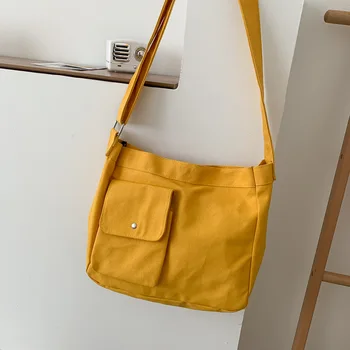 

Harajuku Street Fashion Bags Women Casual Yellow White Black Shoulder Canvas Bag Girl Student Messenger Shoulder Bags