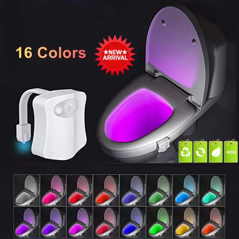 PIR Motion Sensor Toilet Seat Night Light 16Colors Waterproof Backlight For Toilet Bowl LED Luminaria Lamp WC Toilet Light battery night light