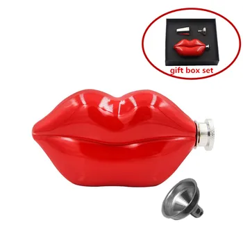 

Mini 5oz Creative Lips Whisky Flagon With Funnel Liquor Cups Portable 304 Stainless steel Alcohol Vodka Hip Flask Gift Box Set