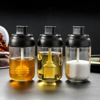 

Unibird Glass Seasoning Bottle Spice Storage Salt Jars with Spoon Stir Brush Honey Pepper Oil Box Cumin Powder Container