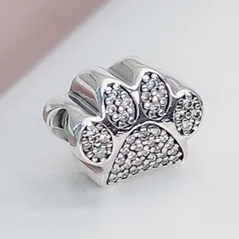 

100% 925 Sterling Silver Bead Silver Print With Crystal Beads Fit Pandora Women Bracelet & Necklace Diy Jewelry