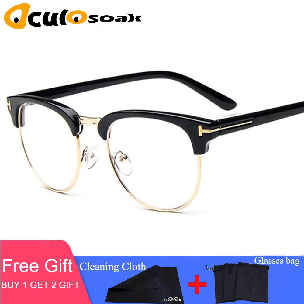 

2019 New Half Metal Women Glasses Frame Men Eyeglasses Frame Vintage SquareClear Glasses Optical Spectacle Frame spectacles