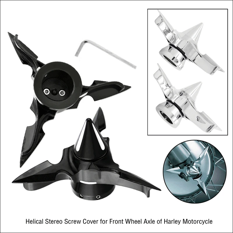 

1 Pair Motorcycle Spun Blade Spinning Front Axle Cap Nut Cover For Harley Sportster XL883 XL1200 X48 Dyna Softail Touring XL XG